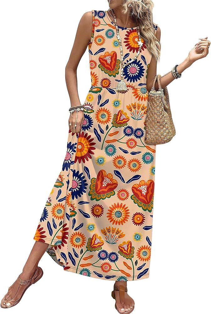 WIHOLL Summer Dresses for Women 2026 Maxi Dresses Long Flowy A Line Sleeveless Sundresses with Po... | Amazon (US)