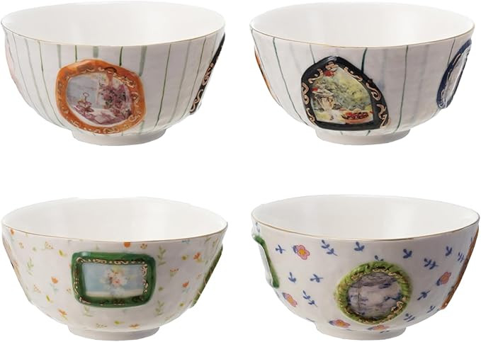 Creative Co-Op 4-Piece Stoneware Bowl with Pattern and Picture Frames, Multicolor | Amazon (US)