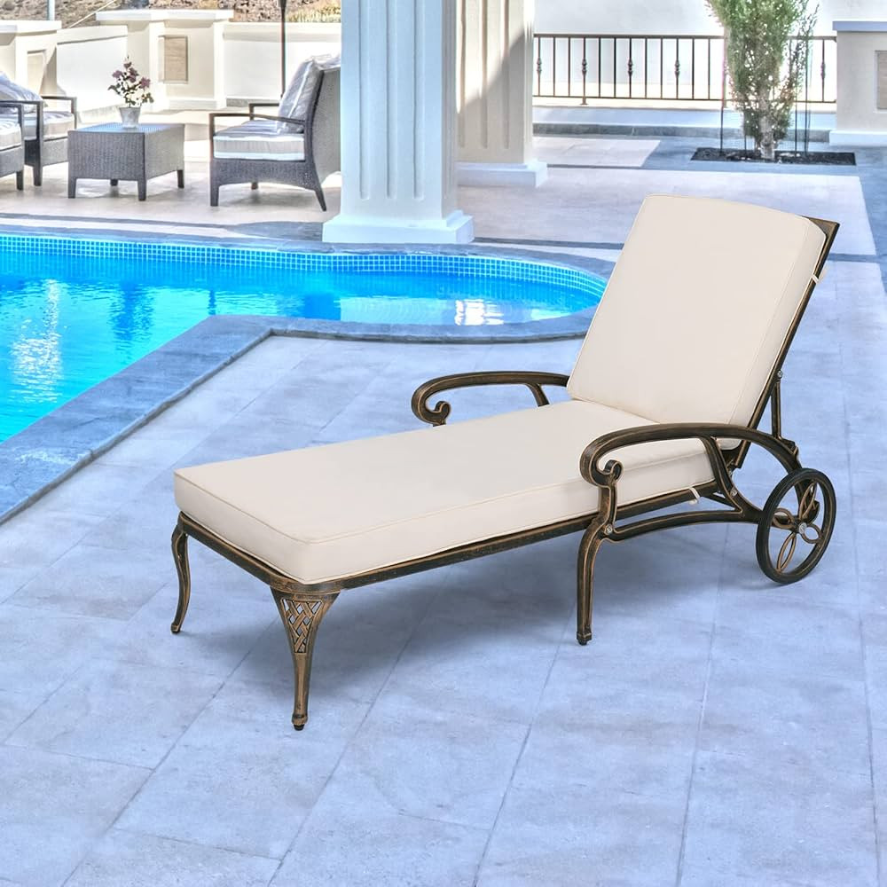 VINGLI Cast Aluminum Outdoor Chaise Lounge Chair with Wheels, Patio Chaise Lounge with 3-Position... | Amazon (US)