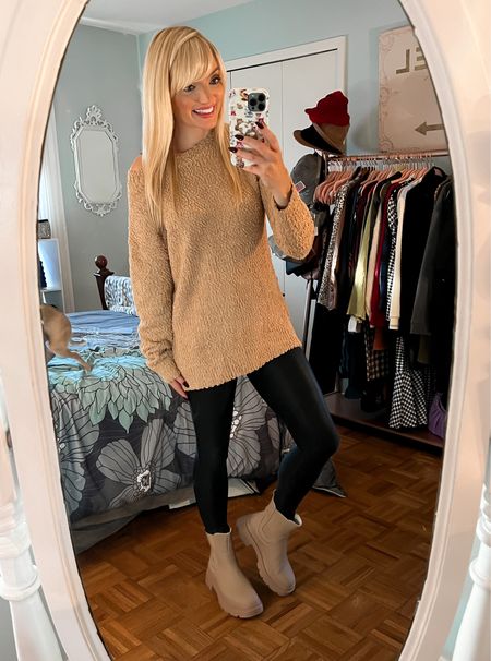 Cozy camel tunic sweater - faux leather leggings under $70 - chunky Chelsea boots under $50 - Amazon Fashion - Amazon Finds - casual outfit - casual fall outfit 

#LTKshoecrush #LTKunder50 #LTKSeasonal