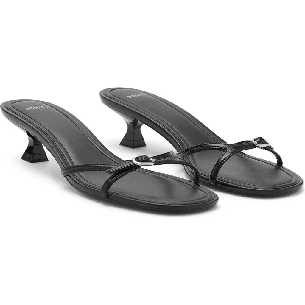 MANGO Buckle Detail Kitten Heel Slide Sandal in Black at Nordstrom, Size 7.5Us | Nordstrom