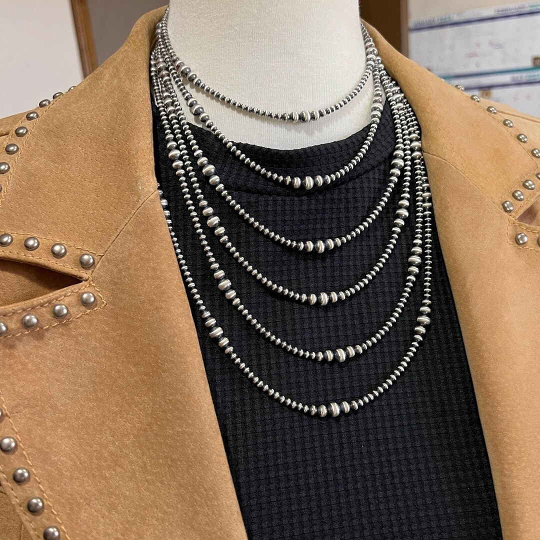 3mm - 6mm graduated Sterling Silver Bead Necklace, Oxidized Silver, Classic Western Jewelry, smal... | Etsy (US)