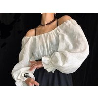 White Or Black Linen Crop Top Poet Shirt With Balloon Puff Long Sleeve- Handmade Made To Order - Wit | Etsy (US)
