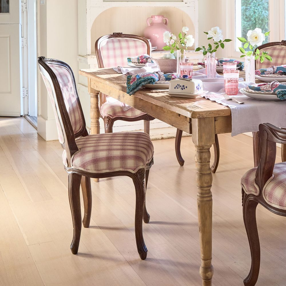 Verbena Pink Plaid Upholstered Dining Chair | GreenRow