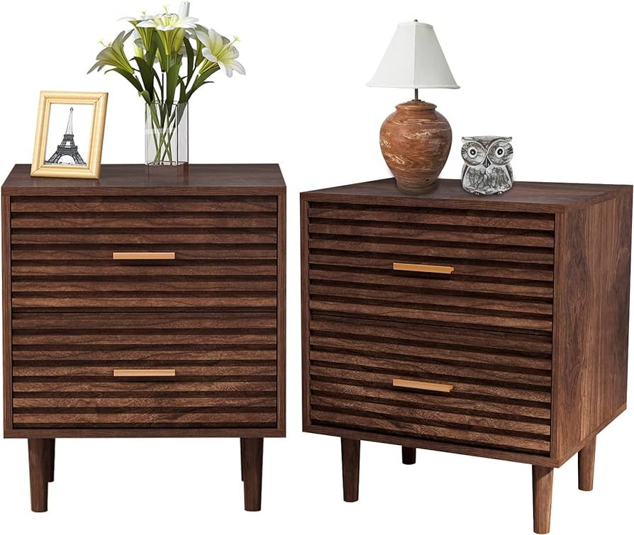 Nightstands Set of 2 End Table with 2 Drawers, Bed Side Table for Bedroom, Mid Century Modern Sid... | Amazon (US)