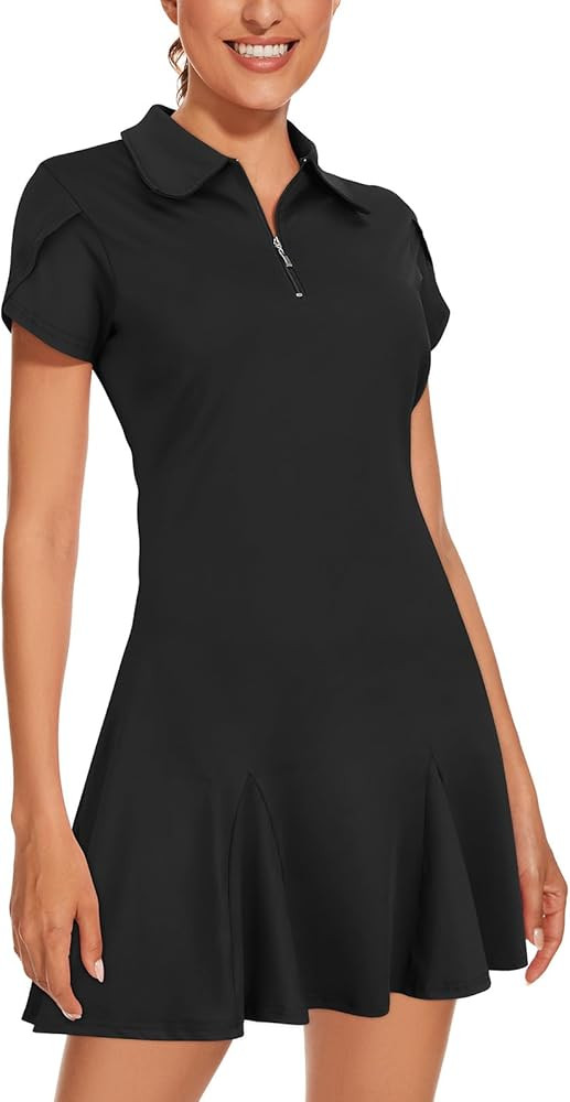 LURANEE Athletic Dress for Women Petal Short Sleeve Tennis Dresses with Shorts and Pockets Flowy ... | Amazon (US)