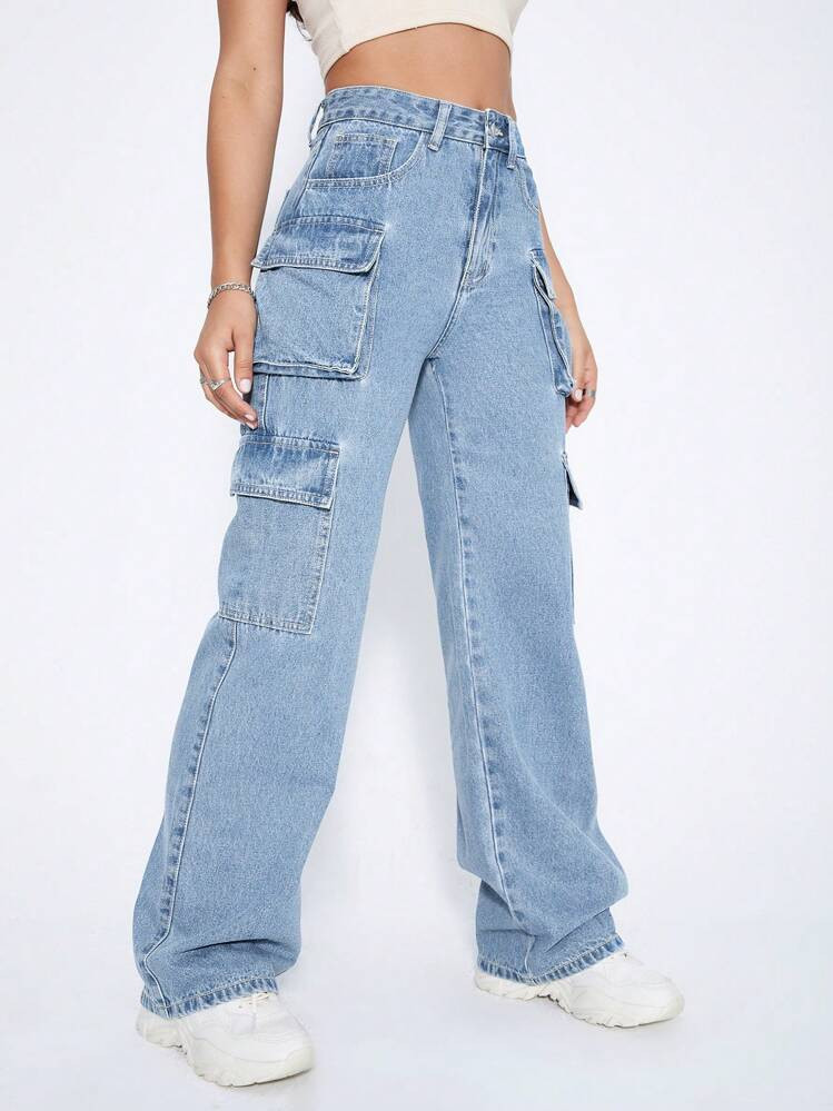 Jeanoix Flap Pocket Cargo Jeans | SHEIN