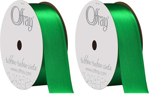 Berwick Offray 068878 7/8" Wide Single Face Satin Ribbon, Emerald Green, 6 Yds (Pack of 2) | Amazon (US)