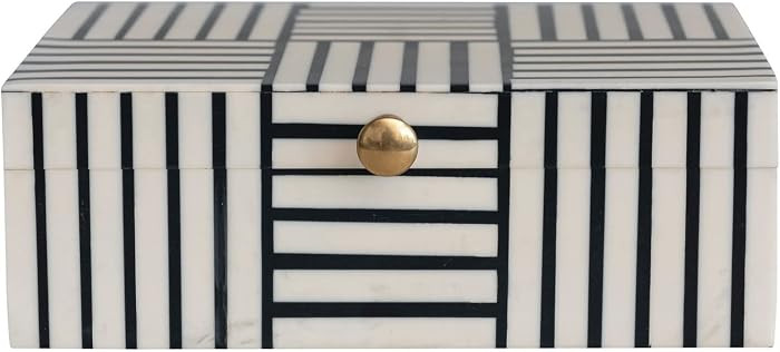 Bloomingville Plastic Storage Box with Striped Block Pattern and Gold Knob, Black and White | Amazon (US)