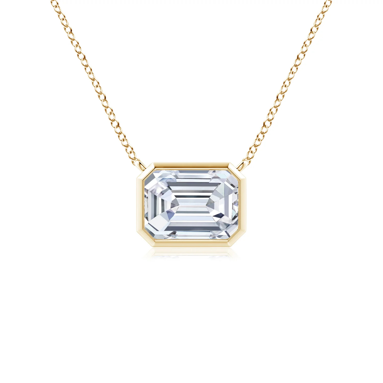 Lab-Grown East-West Bezel-Set Emerald-Cut Diamond Pendant in 14K Yellow Gold (F-G, VS - 0.65CT. T... | Angara US