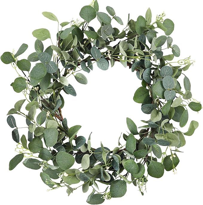 CEWOR Artificial Eucalyptus Wreath for Front Door Fall Wreath Large Green Leaf Wreath for Wall Wi... | Amazon (US)