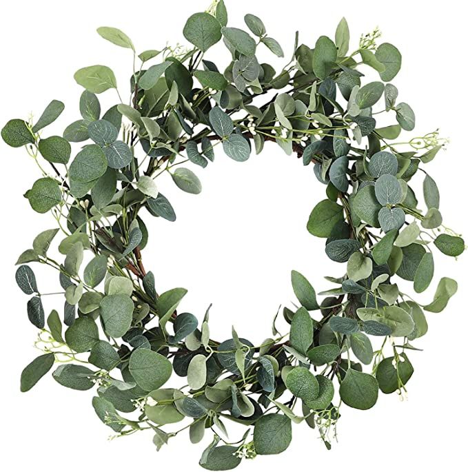 CEWOR 19 Inches Artificial Green Leaf Eucalyptus Wreath Spring Summer Outdoor Ornaments for Front... | Amazon (US)