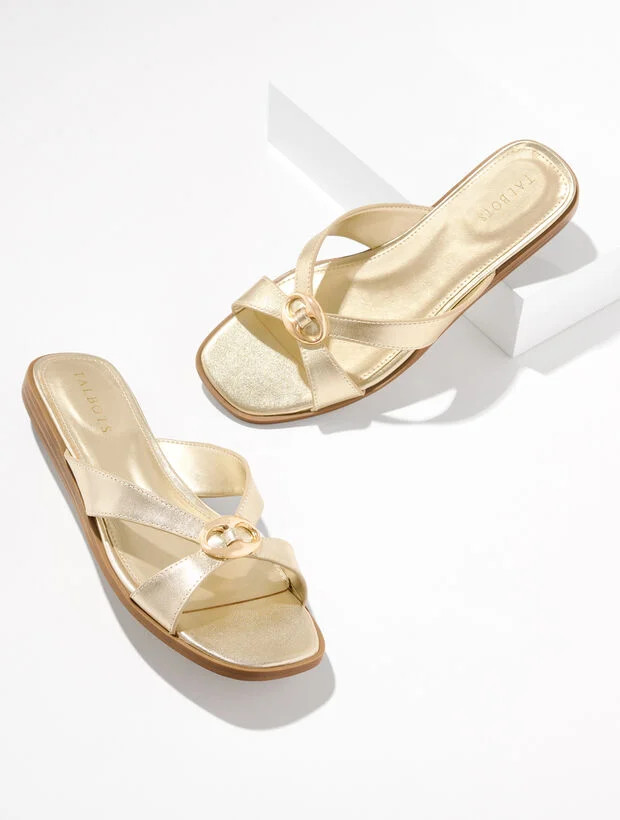 Eva Ornament Metallic Vachetta Micro Wedge Sandals | Talbots