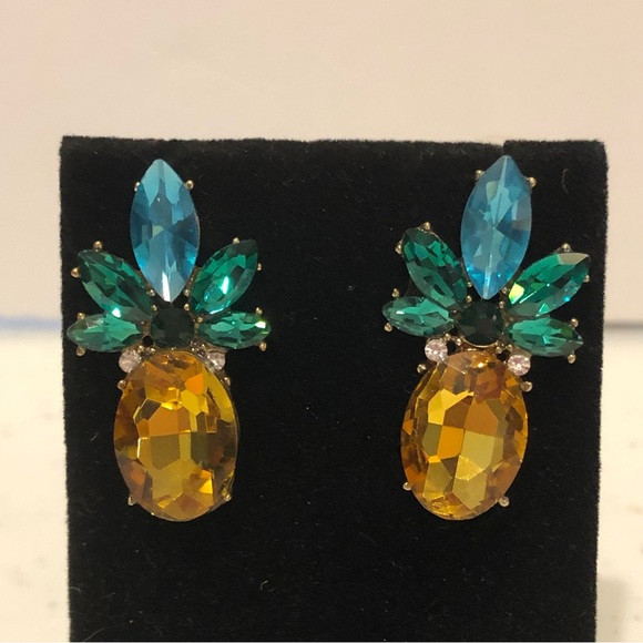 🍍🍍 Betsey Johnson Pineapple Statement Earrings w/ Gold, Blue & Green Crystals | Poshmark