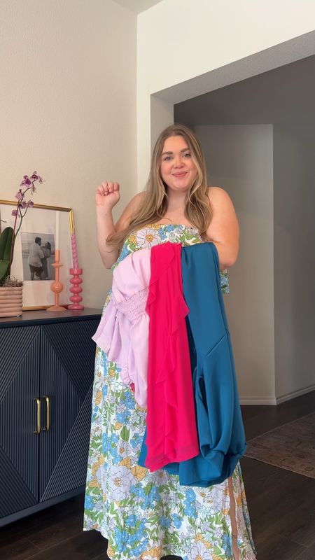 Amazon spring wedding guest dresses. Wearing xl in purple and floral dress at the beginning, xxl in pink ruffle and teal gown. Black tie wedding beach wedding 

#LTKfindsunder100 #LTKmidsize #LTKwedding