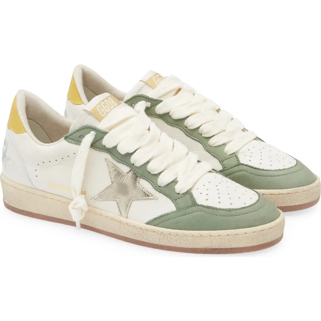 Golden Goose Ball Star Sneaker in White/green/Platinum/Mustard at Nordstrom, Size 10Us | Nordstrom