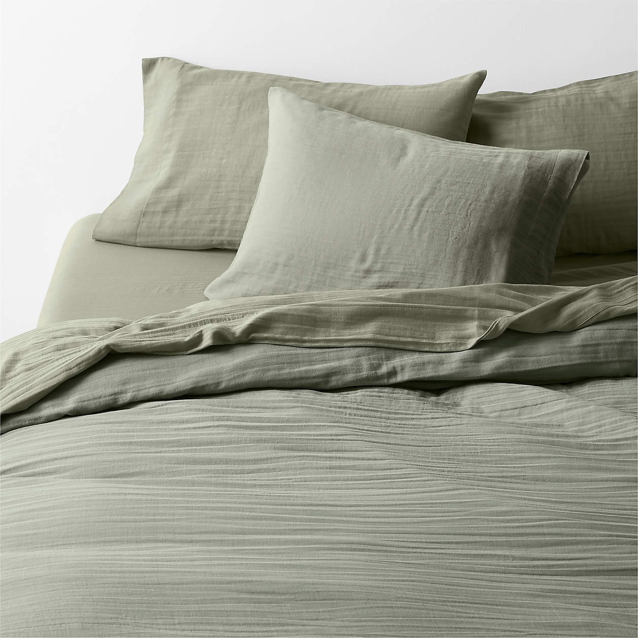 Supersoft Organic Cotton Gauze Shadow Sage Full/Queen Duvet Cover + Reviews | Crate & Barrel | Crate & Barrel