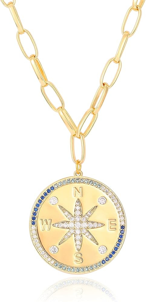 Aobei Pearl 18K Gold Plated Moon Star Lion Evil Eye Love Heart Cross Pendant Necklace Medallion P... | Amazon (US)