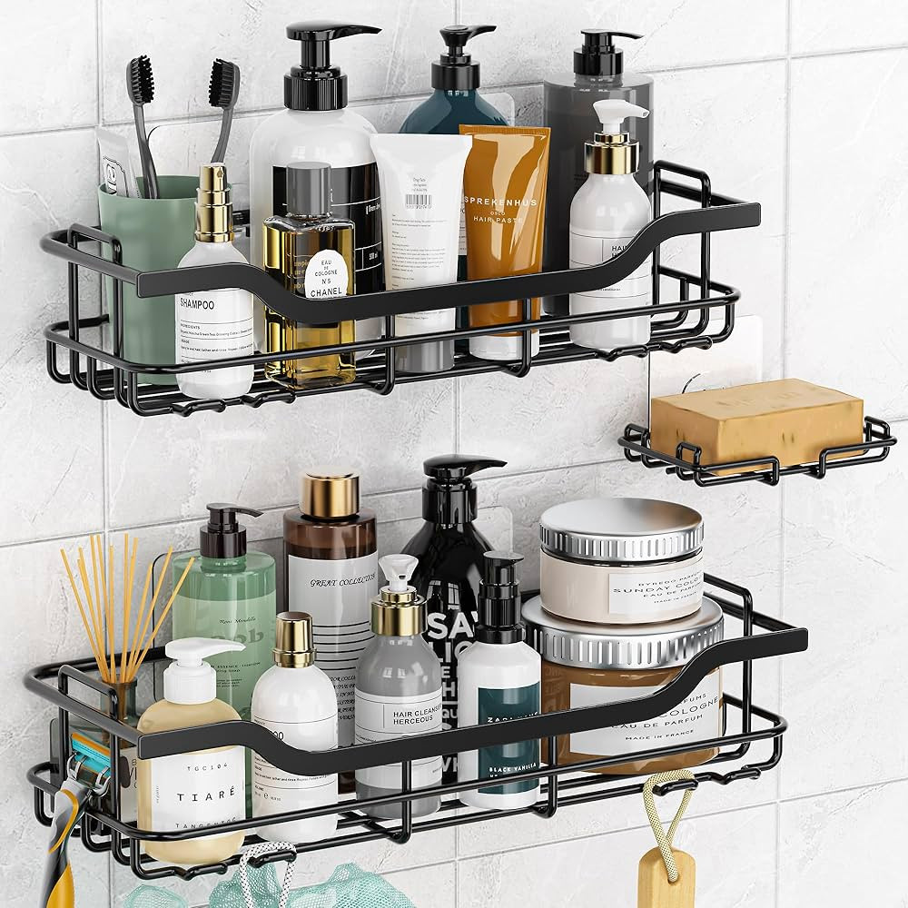 OMAIRA Shower Caddy 3-Pack, Adhesive Shower Organizer with Soap Holder, Rustproof No Drilling Sho... | Amazon (US)