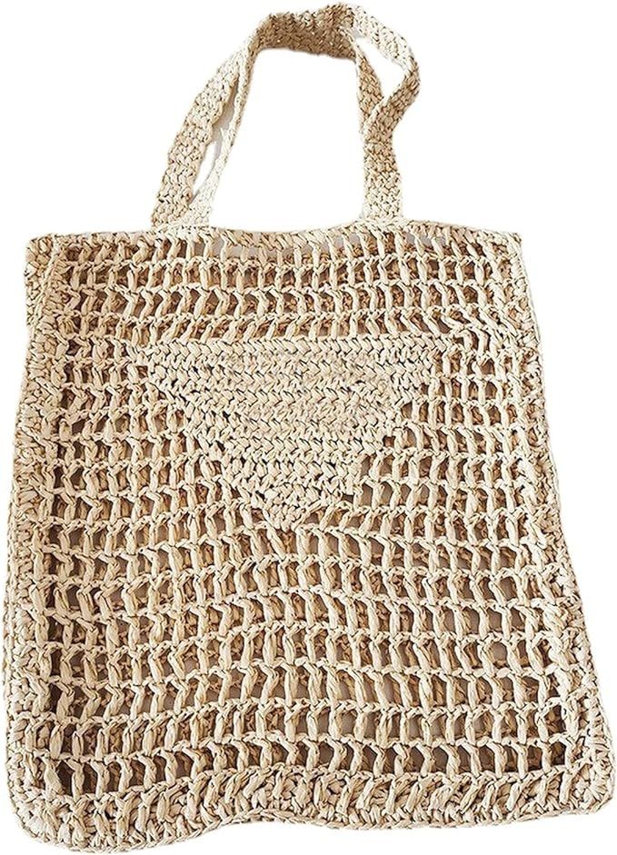 REIOASUD Womens Handmade Straw Bag,Travel Beach Tote Fishing mesh Bag,Straw Woven Beach Bag Weavi... | Amazon (US)