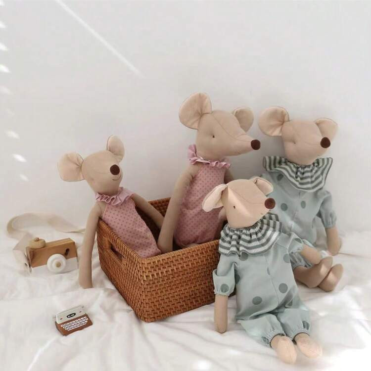 42cm/16.53in Dressable Mouse Stuffed Animal Doll - Cute Plush Toy With Pink & Green Outfits, Soft Polyester Fabric, Perfect Gift For Family, Halloween Room Decor, Stuffed Animal, Playful Design, Detailed Craftsmanship | SHEIN