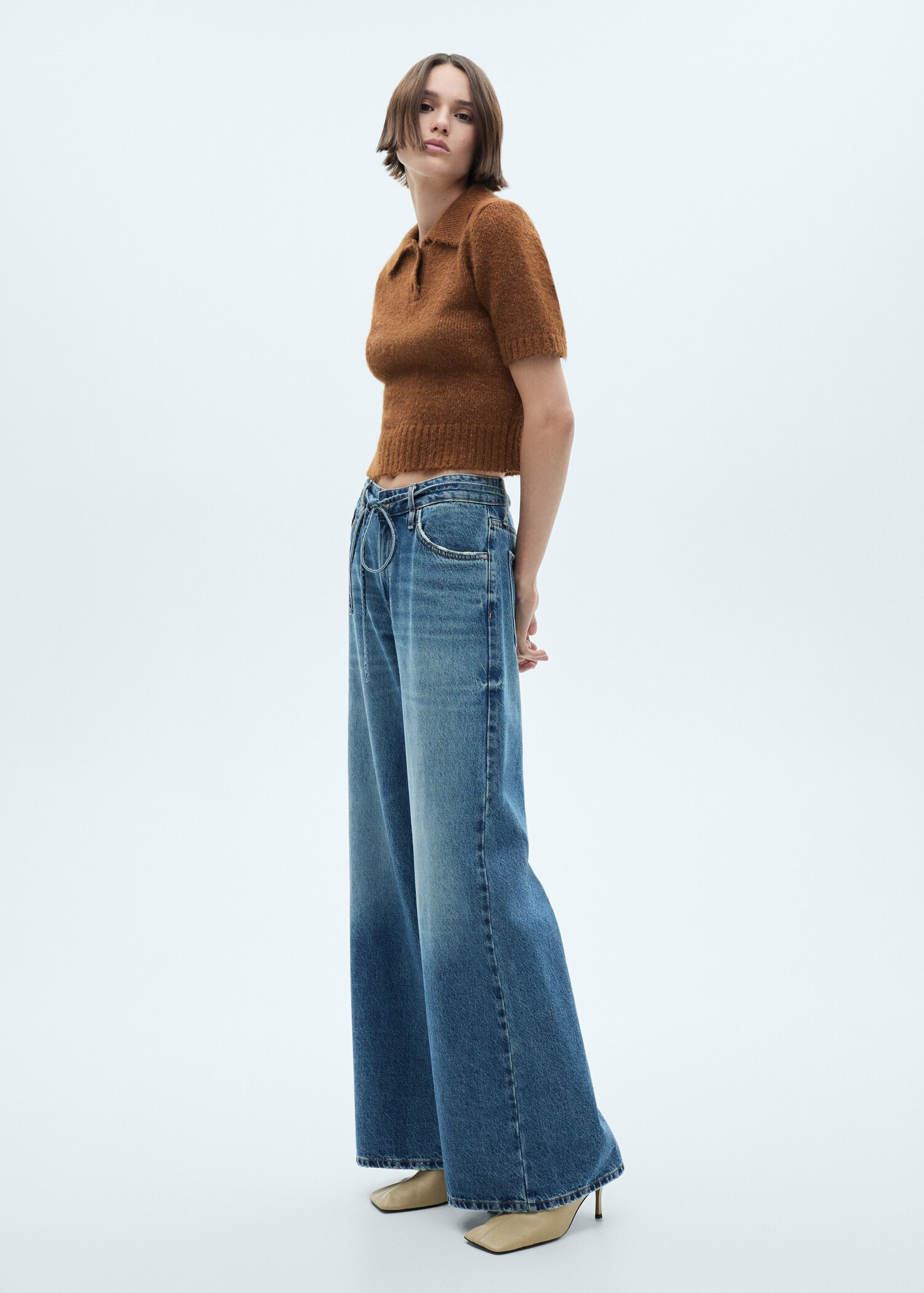 Knitted polo shirt with ribbed details - Women | MANGO USA | Mango (US/MX/AU)