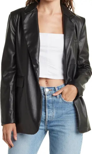 Faux Leather One Button Peak Lapel Blazer | Nordstrom Rack