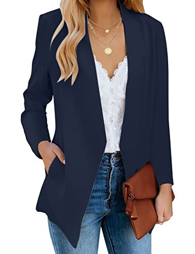 luvamia Women's Casual Long Sleeve Lapel Button Slim Work Office Blazer Jacket Navy Blue Blazer for Women Outer Space Blue Size X-Large Size 16 Size 18 | Amazon (US)