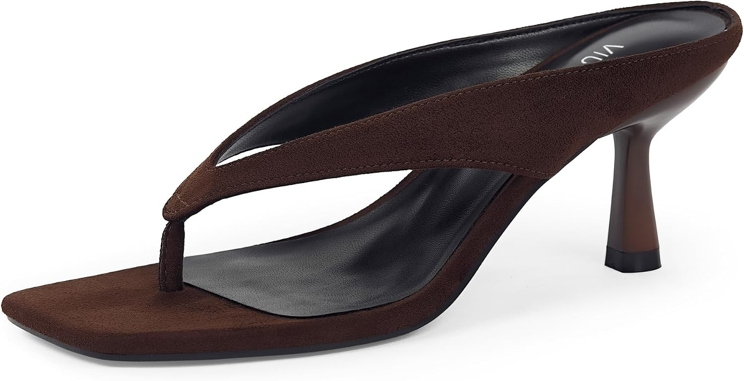 Women's Square Toe Thong Kitten Heel Sandal | Amazon (US)