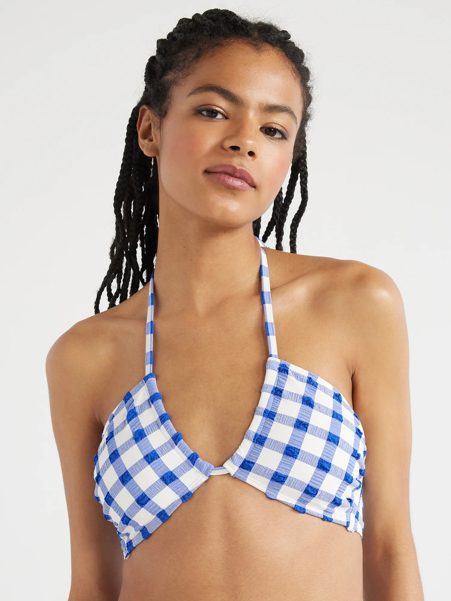 No Boundaries Juniors? Bandeau Bikini Swim Top, Blue Plaid, Sizes S-XL | Walmart (US)