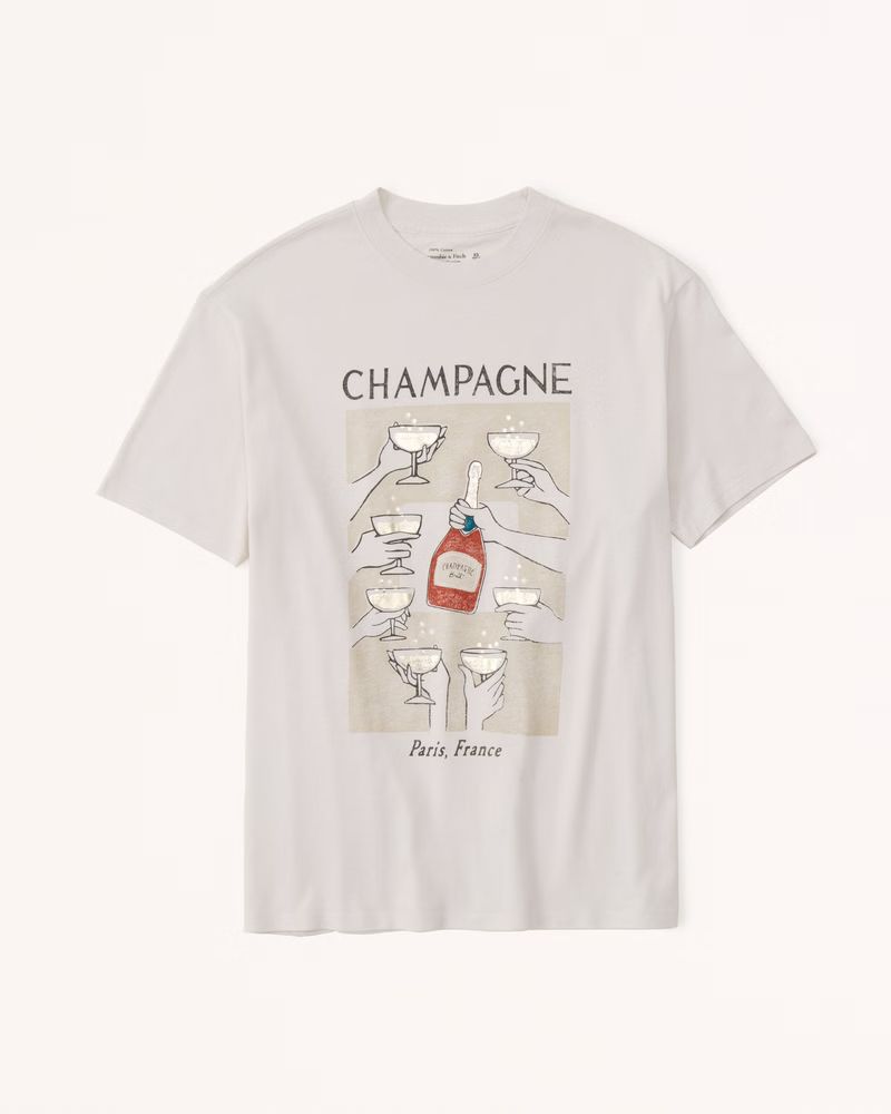 Women's Oversized Boyfriend Champagne Graphic Tee | Women's Tops | Abercrombie.com | Abercrombie & Fitch (US)