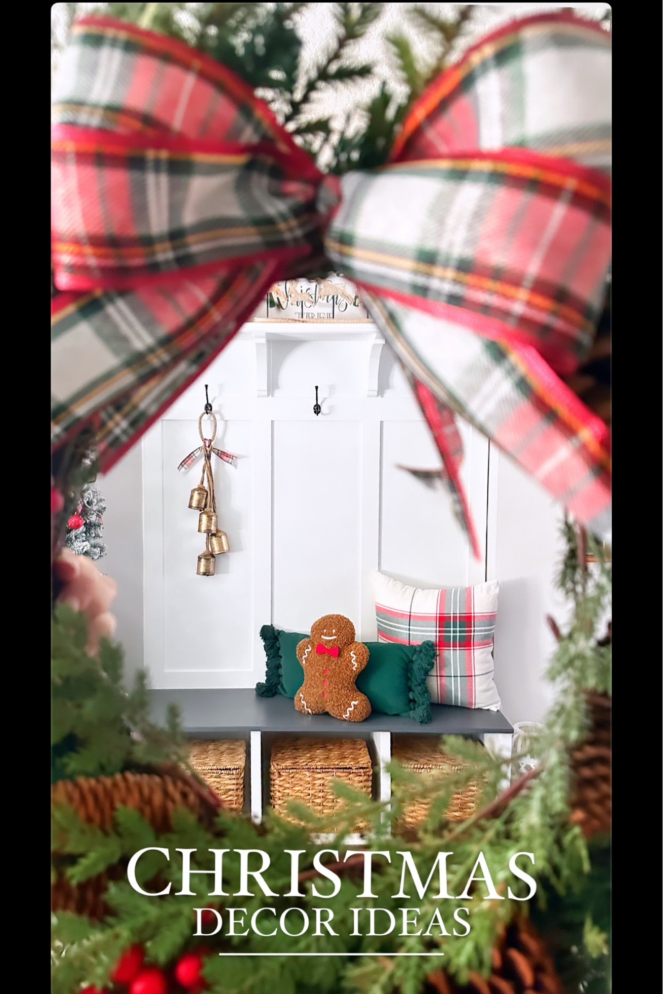 Always inspired by decor from passed years, Pinterest, catalogs and love to share my faves,  this was my mudroom last year and some of my fave classic Christmas colors  and pieces timeless #Christmas #christmasdecor #christmaspillows #christmaswreath #redandgreenxhristmas #gingerbread #bows #bells #clasdicchristmas #seasonaldecor 

Mudroom Christmas decor with green and red, Christmas plaid, Christmas bows, gingerbread pillow #plaidpillow 

#LTKHome #LTKSeasonal #LTKHoliday