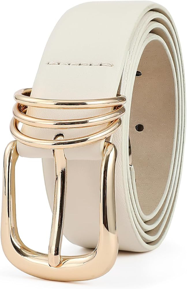 Women's Leather Belts with Gold Buckle Fashion Leather Waist Belt Elegant Ladies Belts for Jeans ... | Amazon (US)