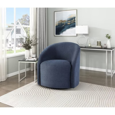 Boucle Upholstery Solid Wood Swivel Barrel-Back Accent Chair with Foam Padding, Attached Cushions and 360-Degree Swivel | Target