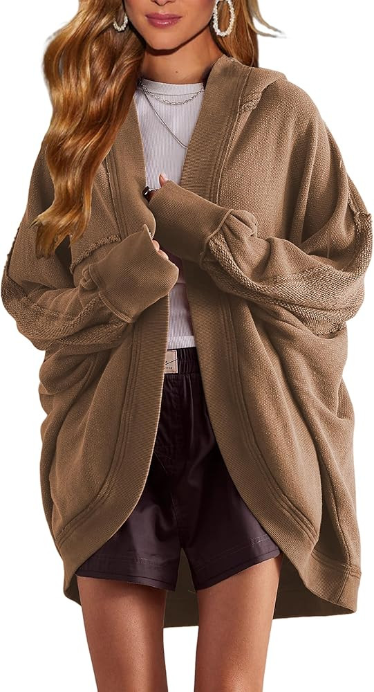 Womens Oversized Cardigan Hooded Open Front Sweatshirt Drop Shoulder Long Sleeve Fall Jackets Out... | Amazon (US)