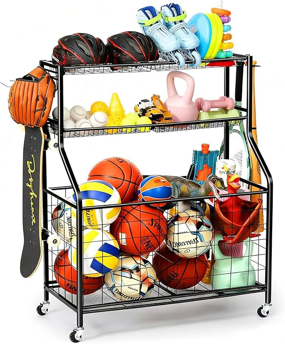 Kinghouse Sport Equipment Organizer for Garage, Steel Basketball Rack with Bat Holder and Hooks, ... | Amazon (US)