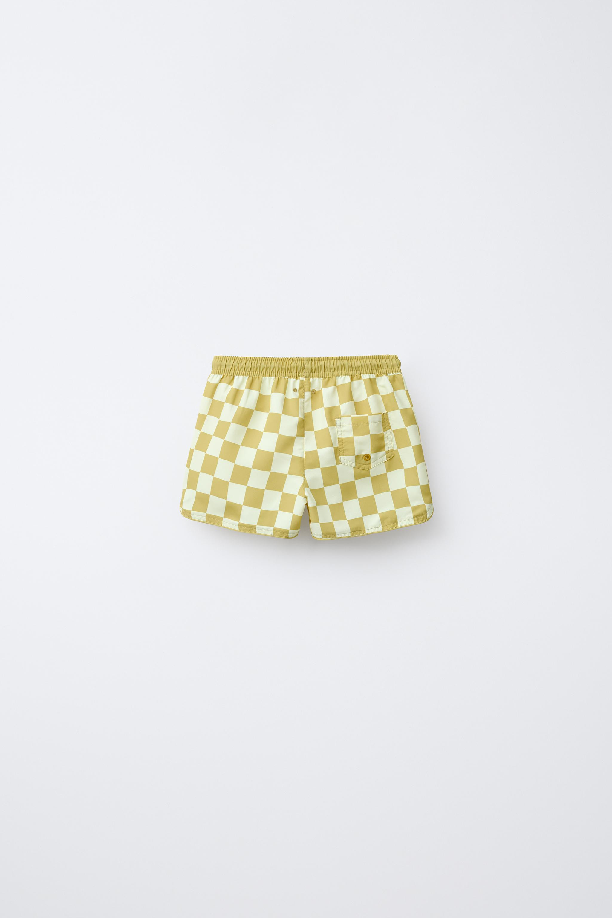 1-6 YEARS/CHECKERED SWIM SHORTS Yellow Aquamarine | Zara US