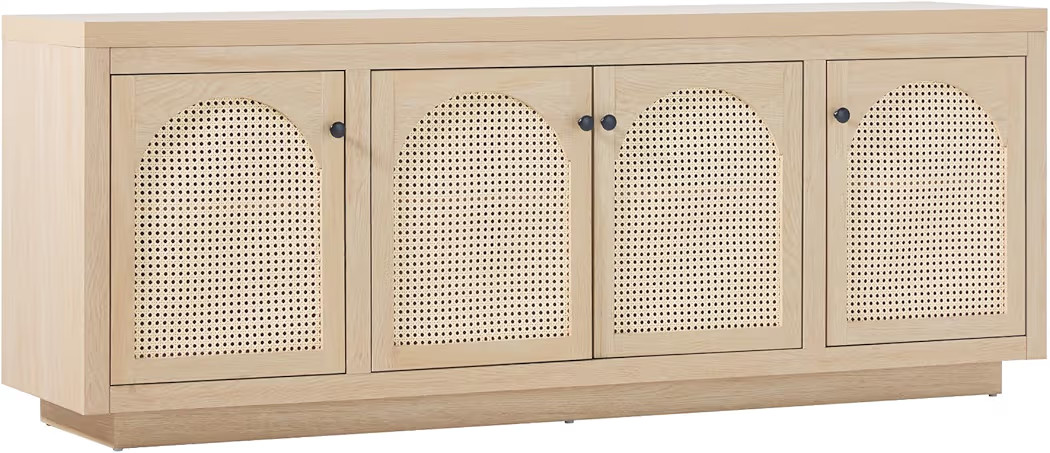 Walker Edison Sasha 4-Door Sideboard Buffet with Arched Rattan Panels, 70 Inch, Coastal Oak | Amazon (US)