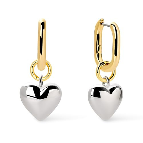 Ana Luisa Puffed Heart Earrings - Heart Charm Huggie Hoops - 14K Gold Plated, Silver Rhodium Plated & Mixed Metal Silver & Gold Earring Stud Styles - Hypoallergenic Water-Resistant - Gifts for Women | Amazon (US)