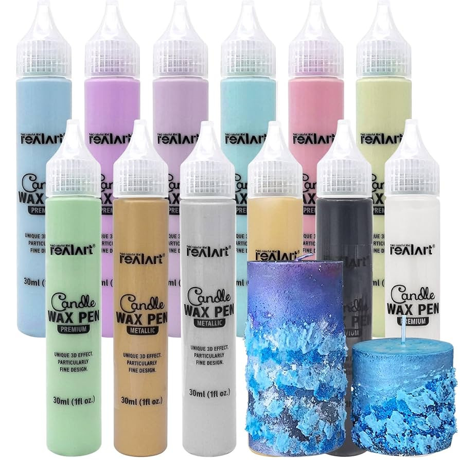 REALART 12 Colors Decor Candle Paint Wax Pen Paint for Candle Painting Kit Decorating Kit (8 Prem... | Amazon (US)
