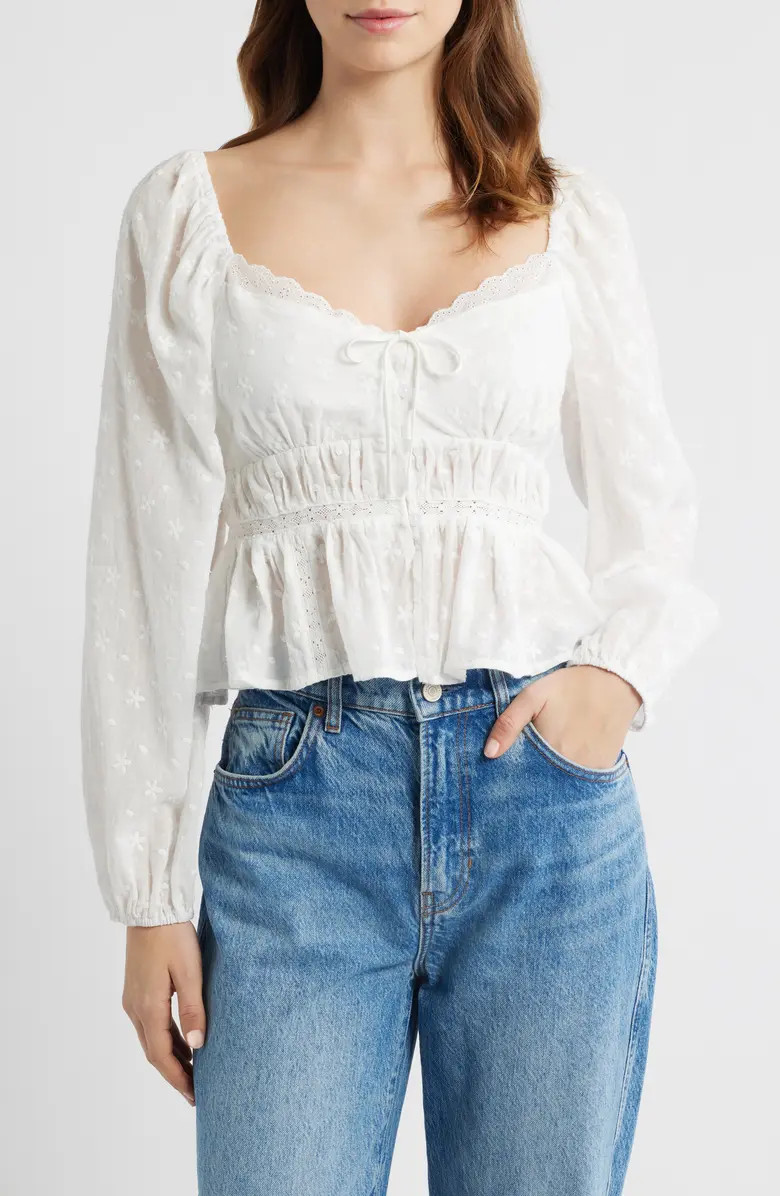Embroidered Long Sleeve Peplum Top | Nordstrom