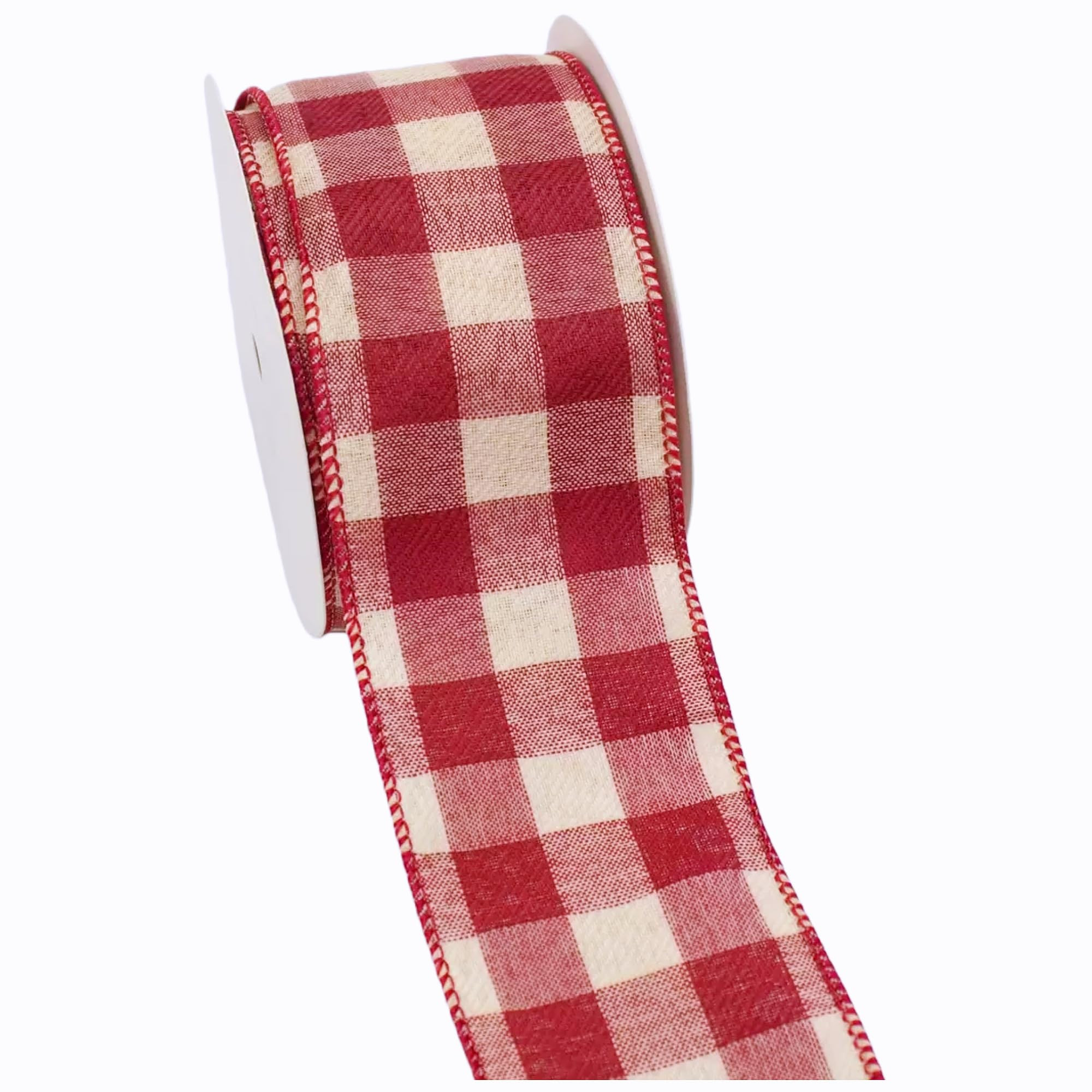 Red & Ivory Buffalo Check Burlap Ribbon - 2.5" x30ft Wired Plaid Jute for Rustic Weddings, July 4... | Amazon (US)