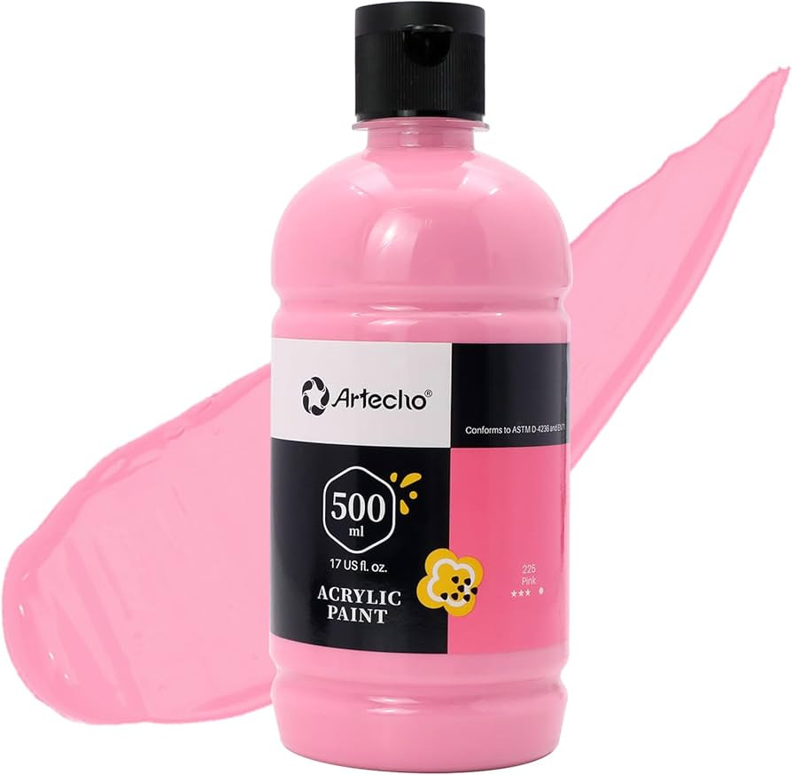 Artecho Pink Acrylic Paint Large Bottle 500ml / 17oz, Pink Craft Paint for Canvas, Rocks, Wood, F... | Amazon (US)