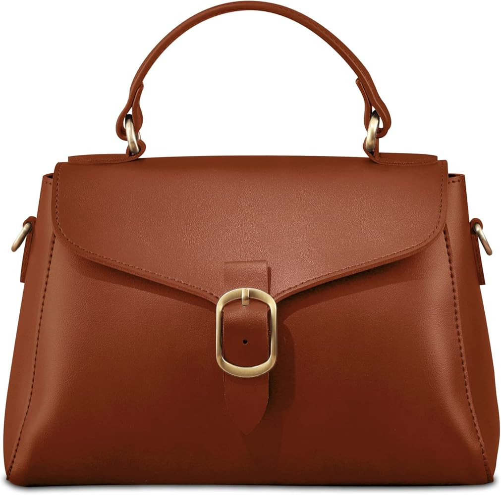 Vintage Vegan Leather Flap Top Handle Bag For Women Retro Satchel Casual Purse Simple Shoulder Cl... | Amazon (US)