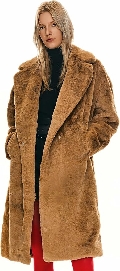 Orolay Women's Fuzzy Fleece Winter Jacket Faux Fur Lapel Coat Mid-Length Sherpa Teddy Coat | Amazon (US)