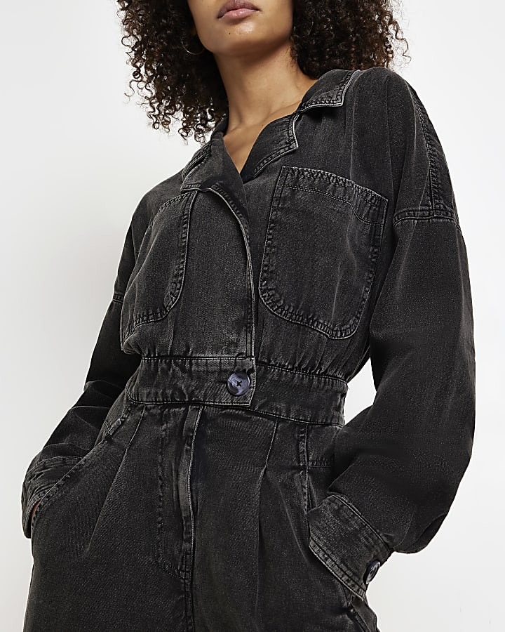 Black utility jumpsuit | River Island (UK & IE)