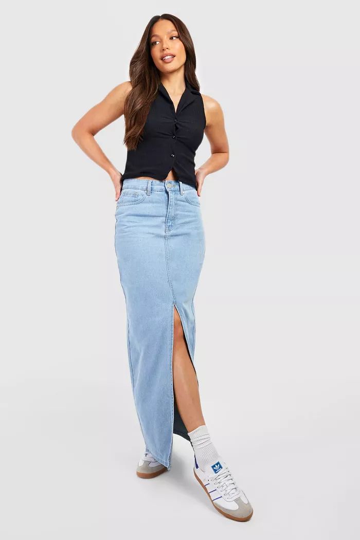 Tall Denim Split Front Maxi Skirt | Boohoo.com (US & CA)