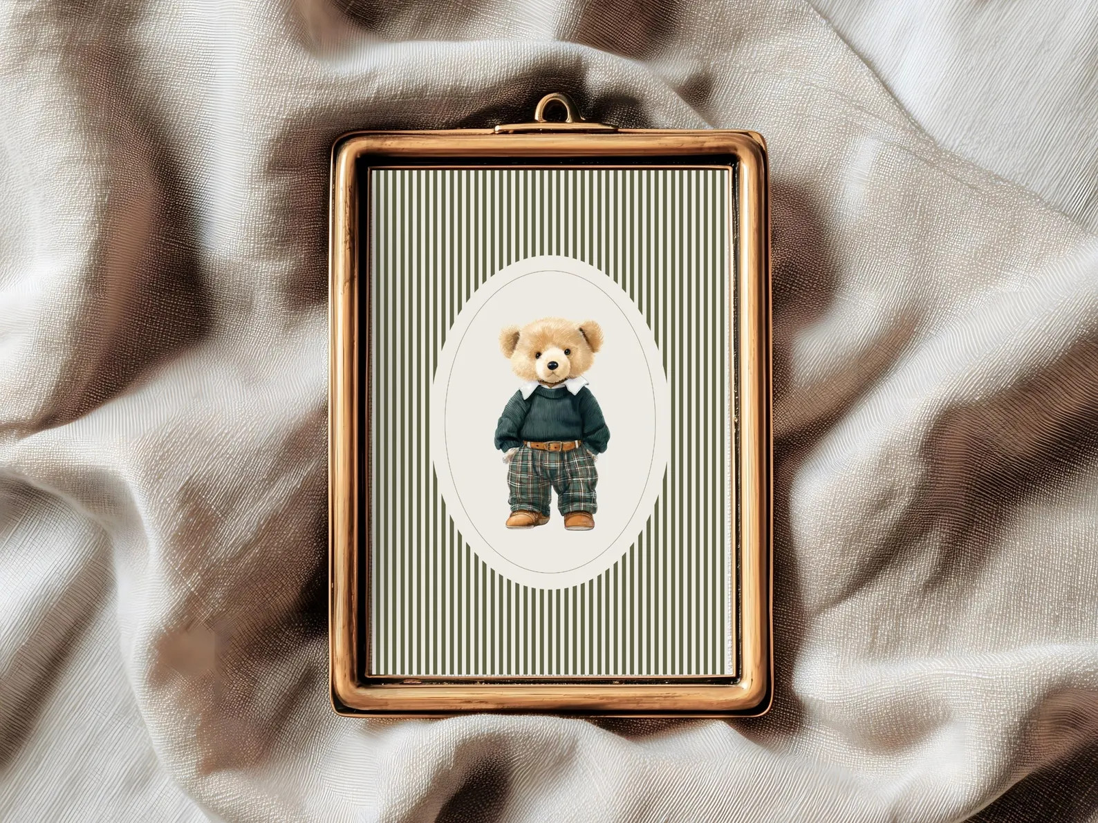 Cute Teddy Bear in Sweater Wall Art Print for Nursery, Dark Green Ralph Boy Room Decor, Vintage P... | Etsy (US)