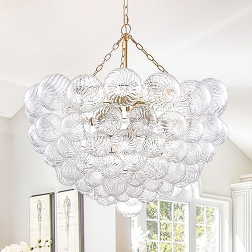 Longree Nordic Bubble Ball Swirled Glass Chandelier, Diam 31" Gild Gold and Clear Modern Hand Blo... | Amazon (US)