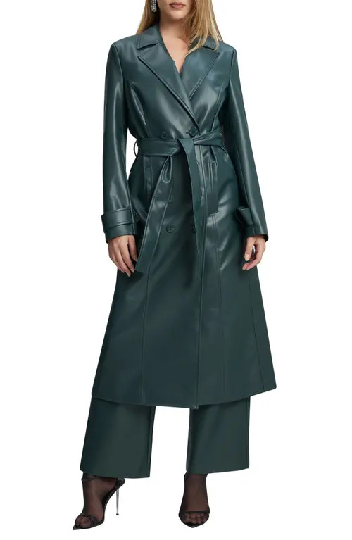 Bardot Double Breasted Faux Leather Trench Coat in Evergreen at Nordstrom, Size Small | Nordstrom